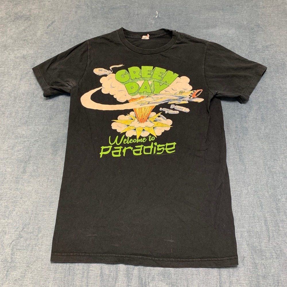 VTG Bay Island Green Day T Shirt Men Medium Black Cotton Welcome to Paradise